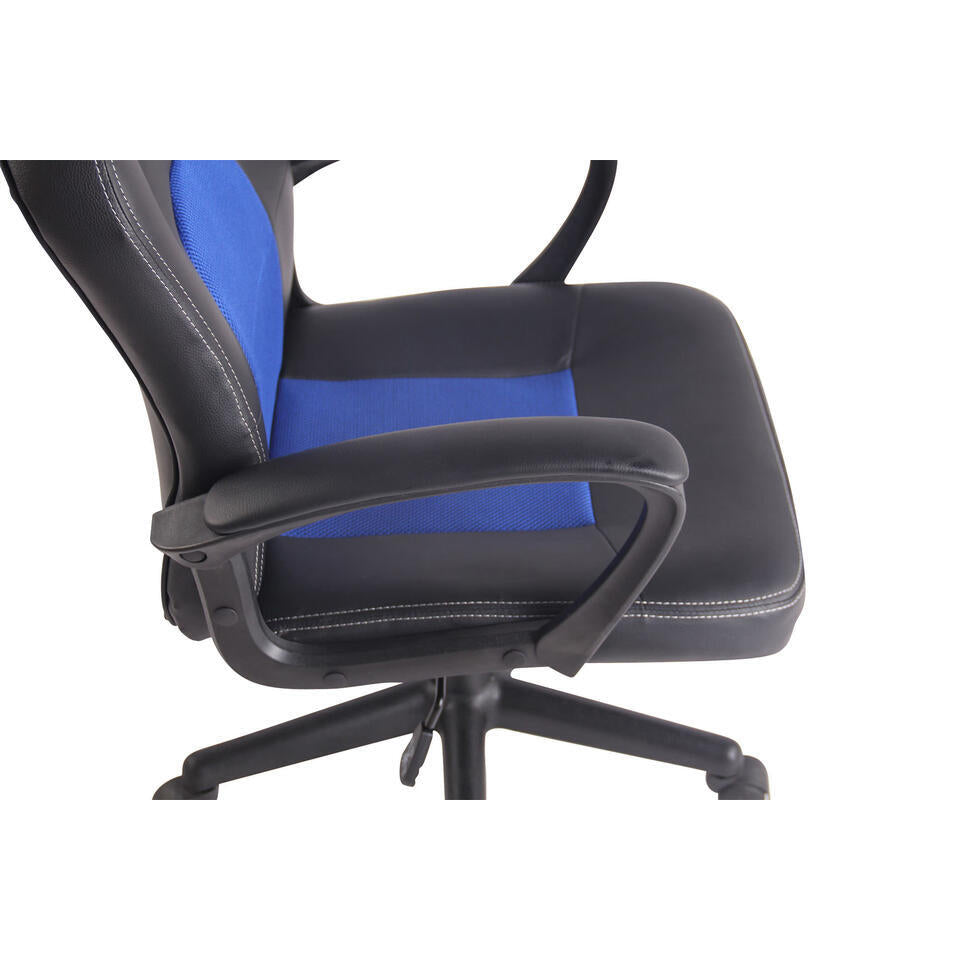  CLP Bureaustoel Elbing Zwart Frame - Kunstleer - Zwart/blauw