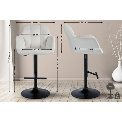  CLP Barkruk Natoma Zwart Frame - Fluweel - Creme