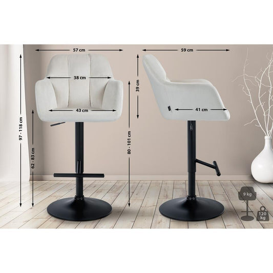  CLP Barkruk Natoma Zwart Frame - Fluweel - Creme