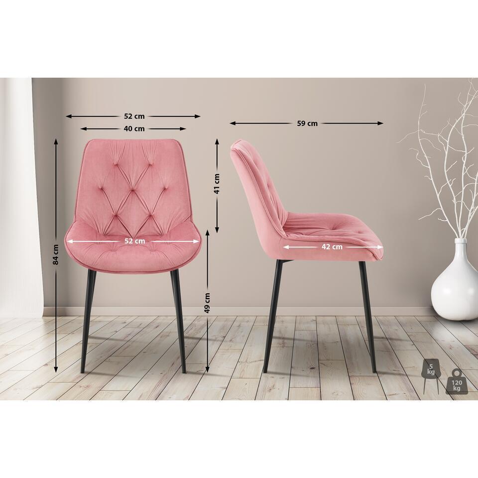  CLP Set Van 2 Eetkamerstoel Wallace Zwart Frame - Fluweel - Roze