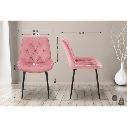  CLP Set Van 2 Eetkamerstoel Wallace Zwart Frame - Fluweel - Roze