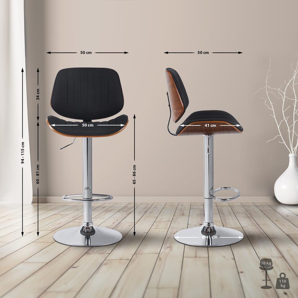  CLP Barkruk Clawson Chroom Frame - Stof - Walnoot/zwart