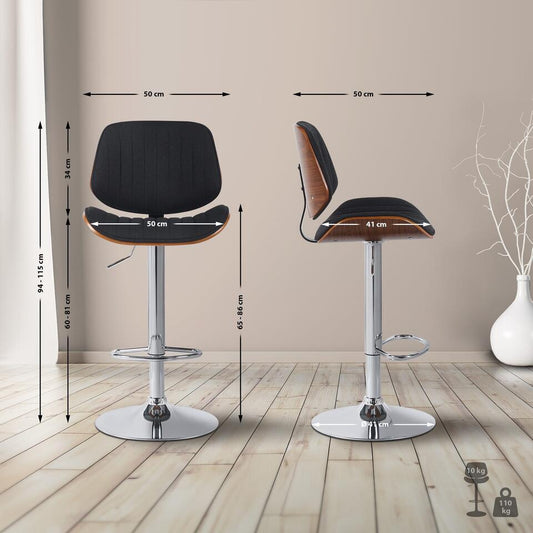  CLP Barkruk Clawson Chroom Frame - Stof - Walnoot/zwart