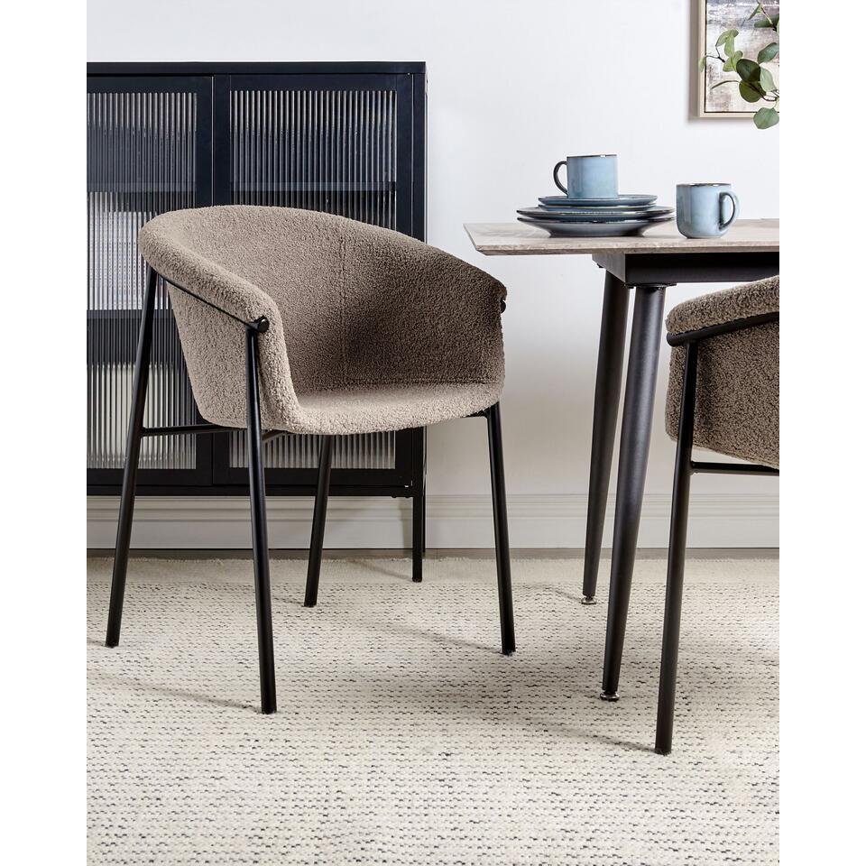  AMES - Eetkamerstoel Set Van 2 - Taupe - Bouclé