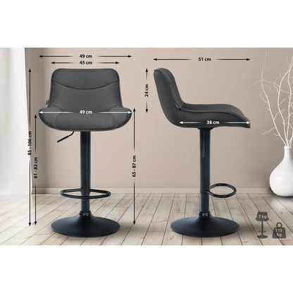  CLP Set Van 2 Barkruk Vonore Zwart Frame - Stof - Donkergrijs