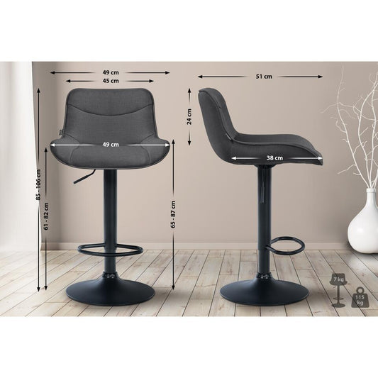  CLP Set Van 2 Barkruk Vonore Zwart Frame - Stof - Donkergrijs