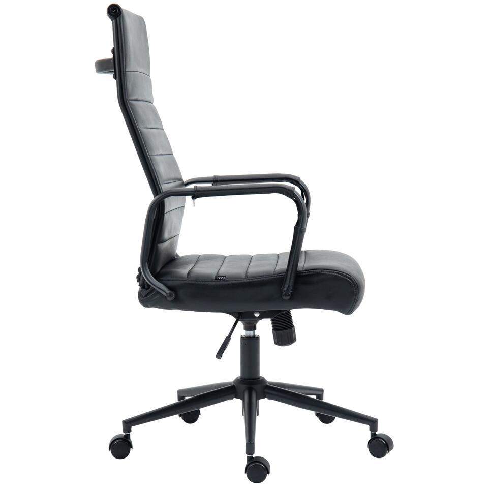  CLP Bureaustoel Kolumbus Mat Zwart Frame - Echt Leer - Zwart/zwart