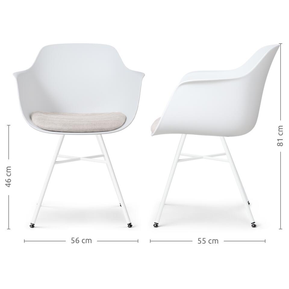  Nolon Noa-Liz Eetkamerstoel Wit - Beige Kussen - Witte Poten