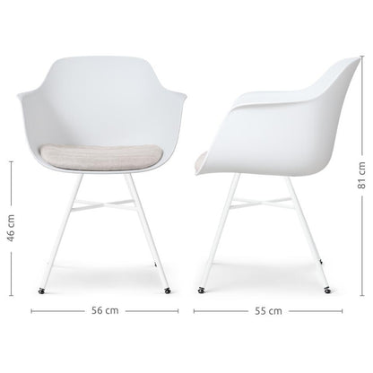  Nolon Noa-Liz Eetkamerstoel Wit - Beige Kussen - Witte Poten