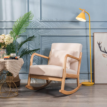  Schommelstoel Van Massief Hout En Beige Stof