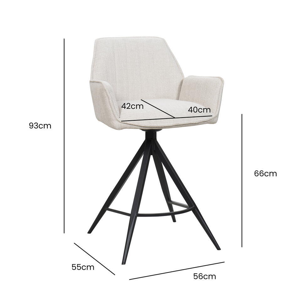  Barstoel Beige/Walnoot - Zithoogte 66cm - Noa - Set Van 2