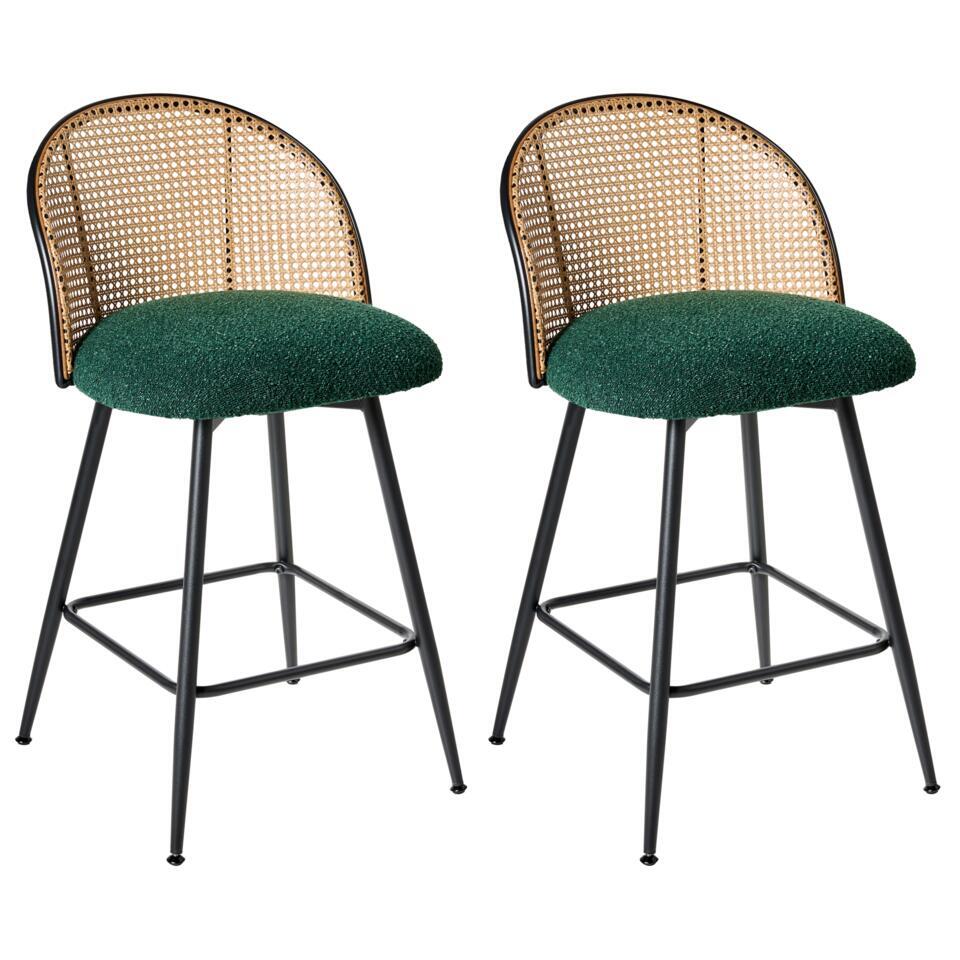  NATHAN - Barkruk Set Van 2 - Groen - 91 Cm - Bouclé
