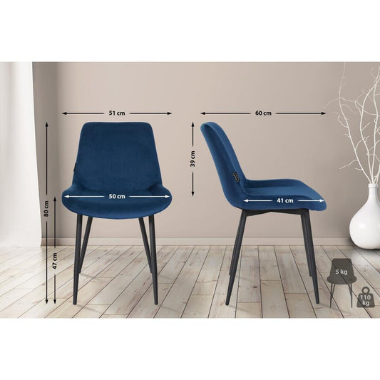  CLP Eetkamerstoel Victoria Zwart Frame - Fluweel - Blauw