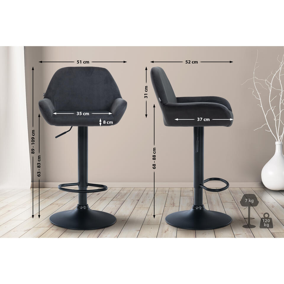  CLP Set Van 2 Barkruk Braga Zwart Frame - Fluweel - Zwart