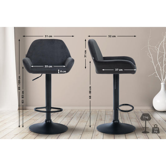  CLP Set Van 2 Barkruk Braga Zwart Frame - Fluweel - Zwart