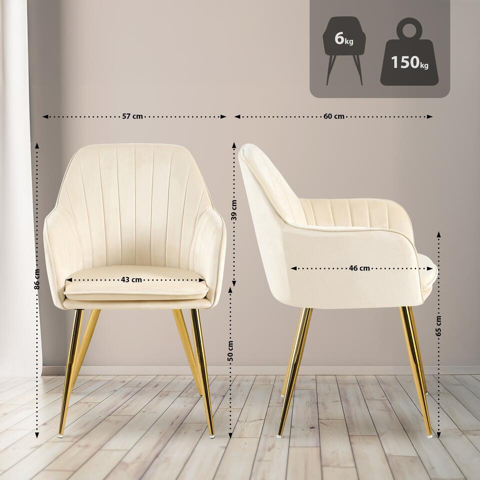  CLP Eetkamerstoel Cheryl Goud Frame - Metaal - Creme