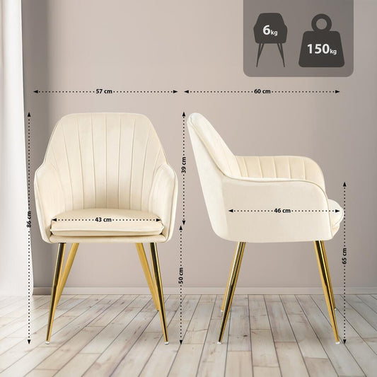  CLP Eetkamerstoel Cheryl Goud Frame - Metaal - Creme