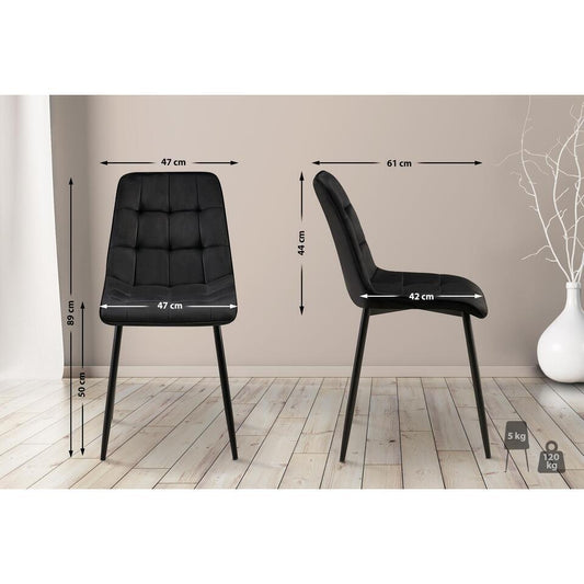  CLP Set Van 2 Eetkamerstoel Gifford Mat Zwart Frame - Fluweel - Zwart