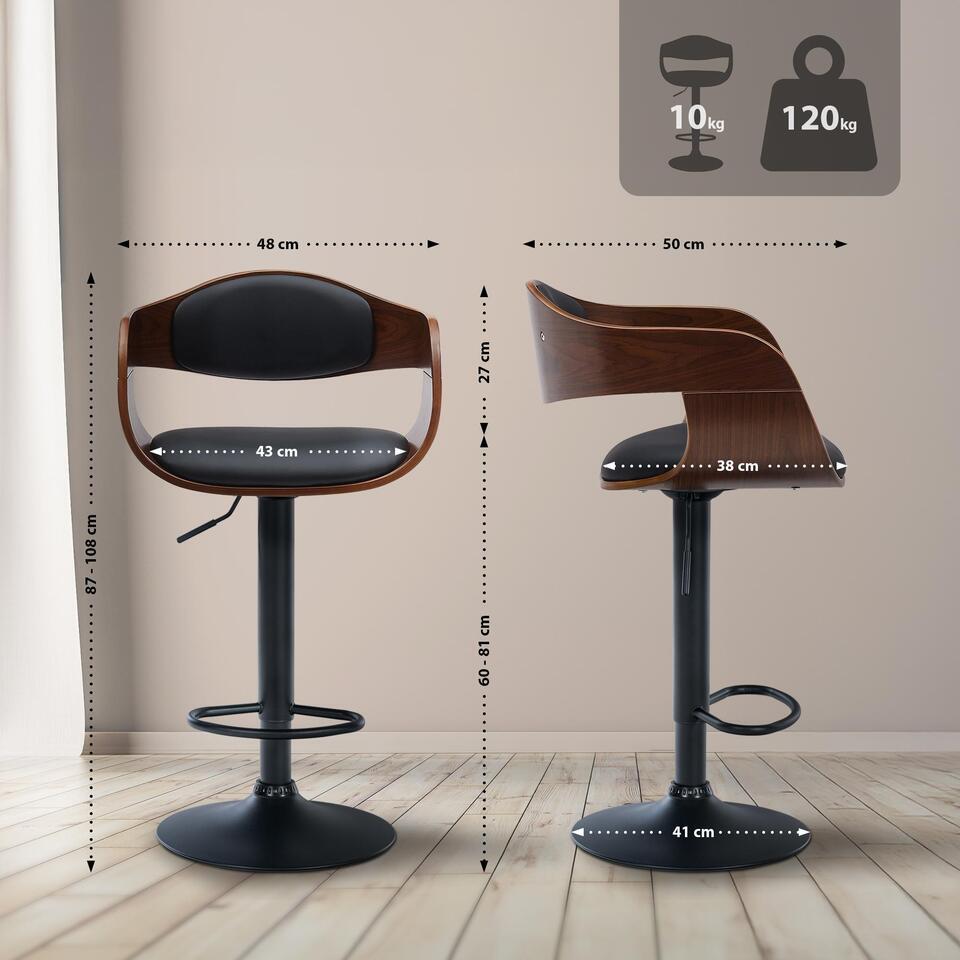 CLP Set Van 2 Barkruk Kingston Mat Zwart Frame - Kunstleer - Walnoot/zwart