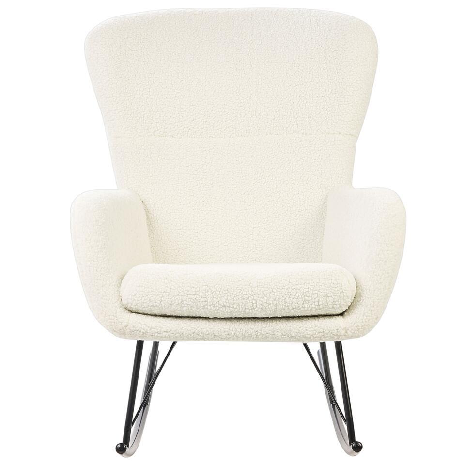  ANASET - Schommelstoel - Wit/Zwart - Bouclé