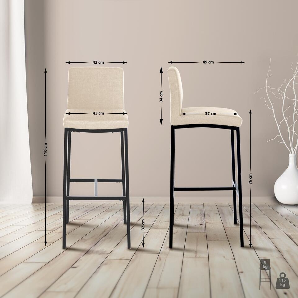  CLP Barkruk Freeport Zwart Frame - Stof - Creme