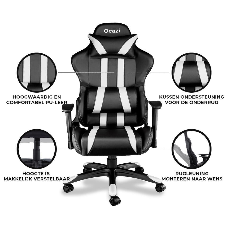  Ocazi Chicago Gaming Stoel - Bureaustoel - Zwart/Wit