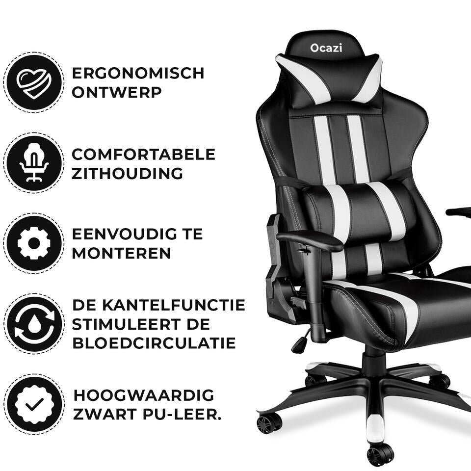 Ocazi Chicago Gaming Stoel - Bureaustoel - Zwart/Wit