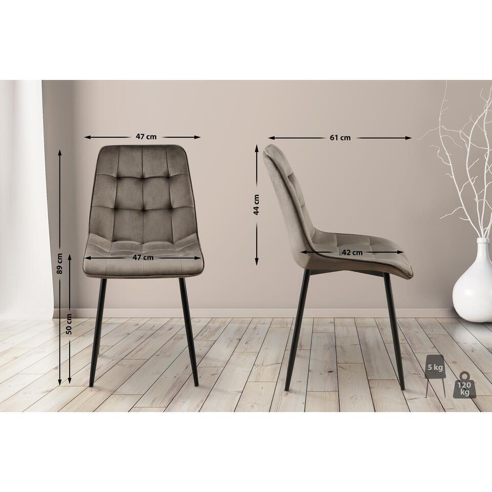  CLP Set Van 2 Eetkamerstoel Gifford Mat Zwart Frame - Fluweel - Antraciet