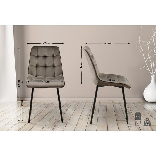  CLP Set Van 2 Eetkamerstoel Gifford Mat Zwart Frame - Fluweel - Antraciet