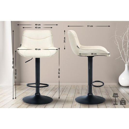  CLP Set Van 2 Barkruk Vonore Zwart Frame - Stof - Creme