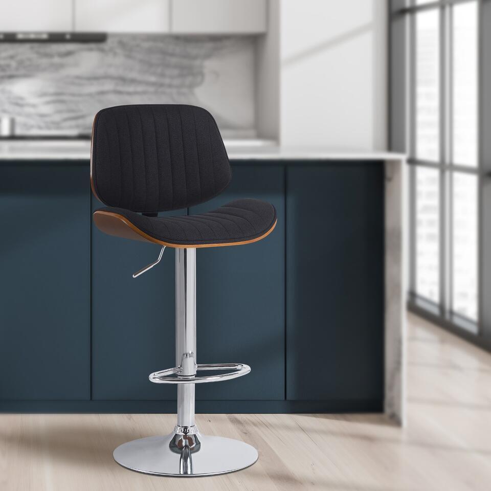  CLP Barkruk Clawson Chroom Frame - Stof - Walnoot/zwart