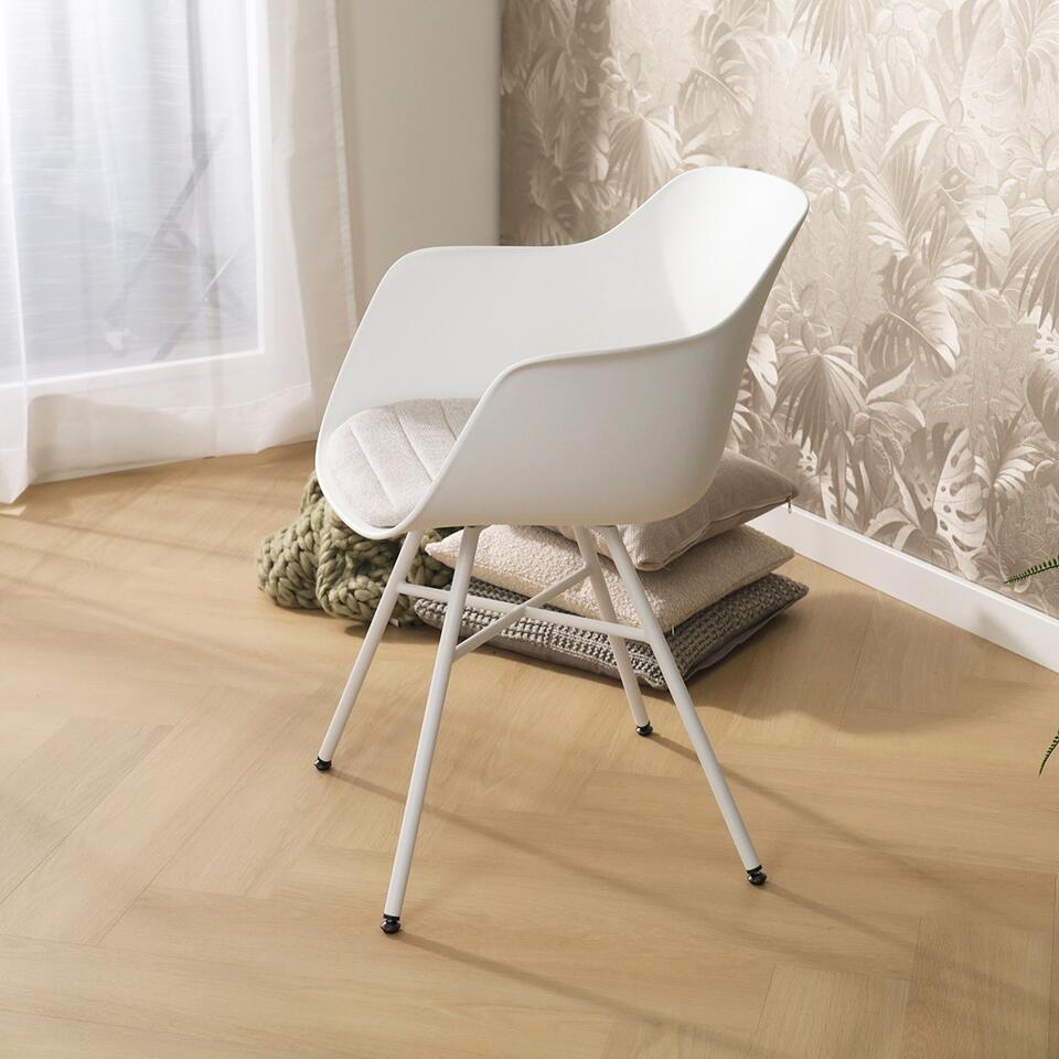 Nolon Noa-Liz Eetkamerstoel Wit - Beige Kussen - Witte Poten