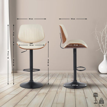  CLP Set Van 2 Barkruk Clawson Zwart Frame - Kunstleer - Walnoot/creme
