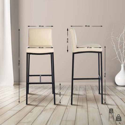  CLP Set Van 2 Barkruk Freeport Zwart Frame - Kunstleer - Creme