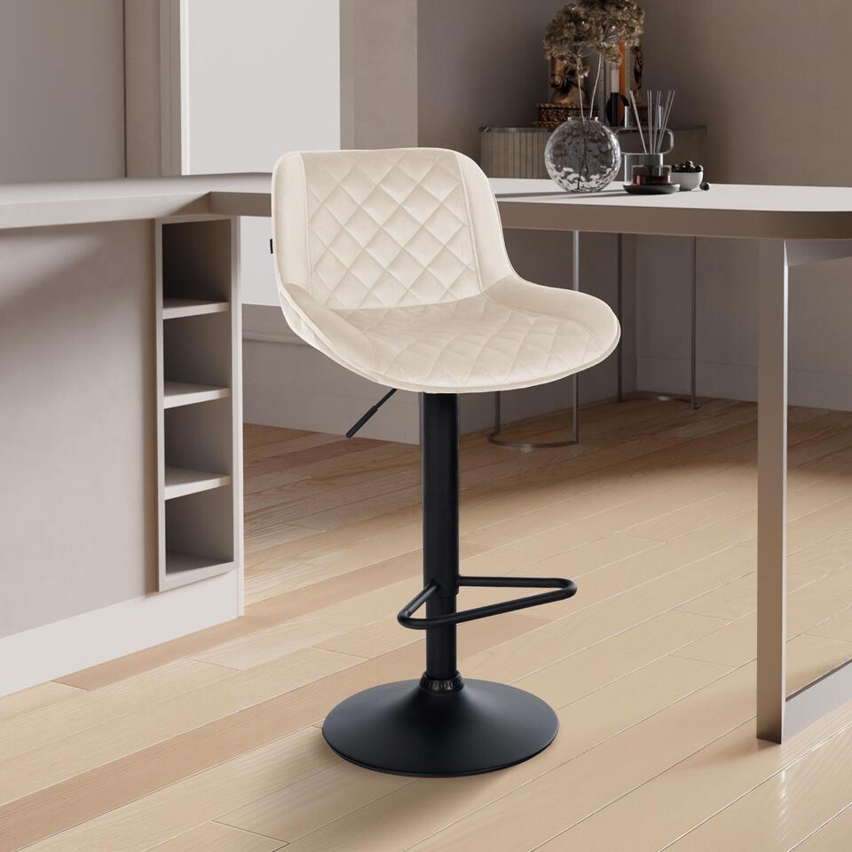  CLP Set Van 2 Barkruk Kasson Zwart Frame - Fluweel - Creme