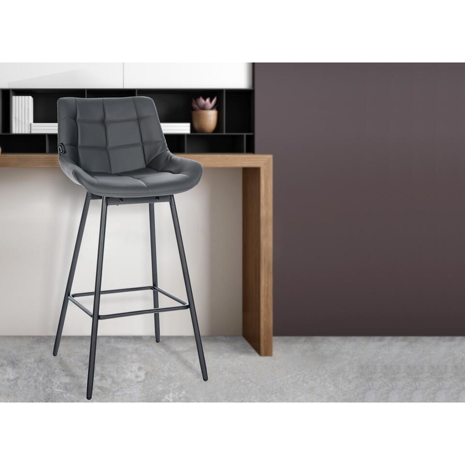  CLP Barkruk Weston Zwart Frame - Kunstleer - Grijs
