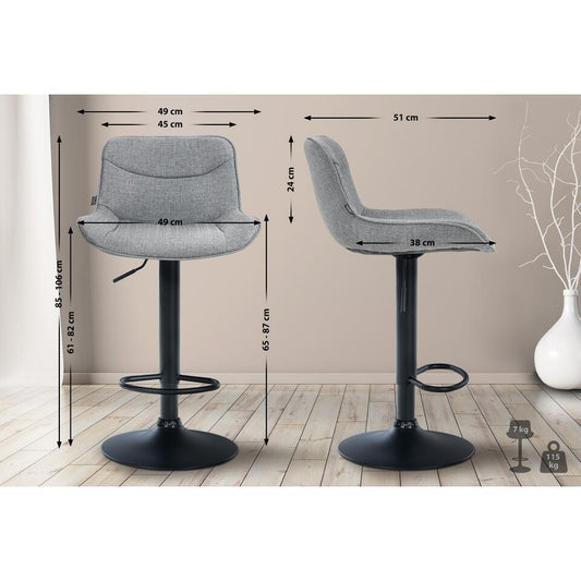  CLP Set Van 2 Barkruk Vonore Zwart Frame - Stof - Grijs