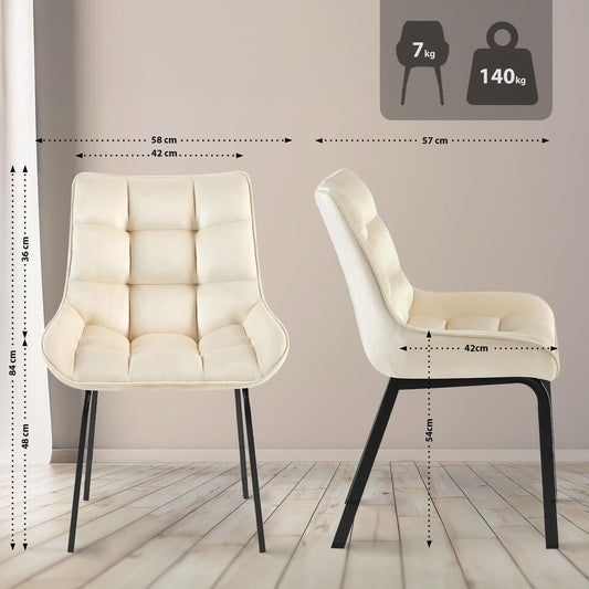  CLP Eetkamerstoel Saranda Zwart Frame - Fluweel - Creme