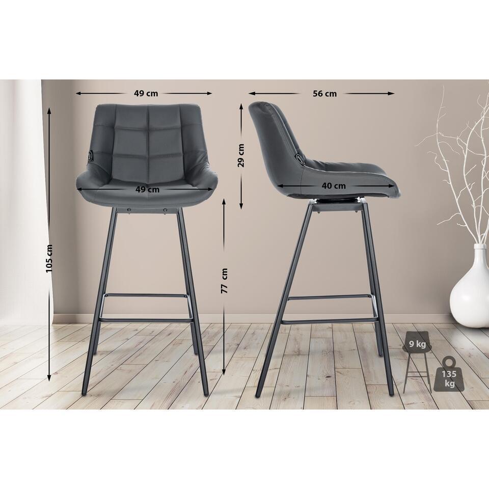  CLP Barkruk Weston Zwart Frame - Kunstleer - Grijs