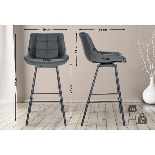  CLP Barkruk Weston Zwart Frame - Kunstleer - Grijs