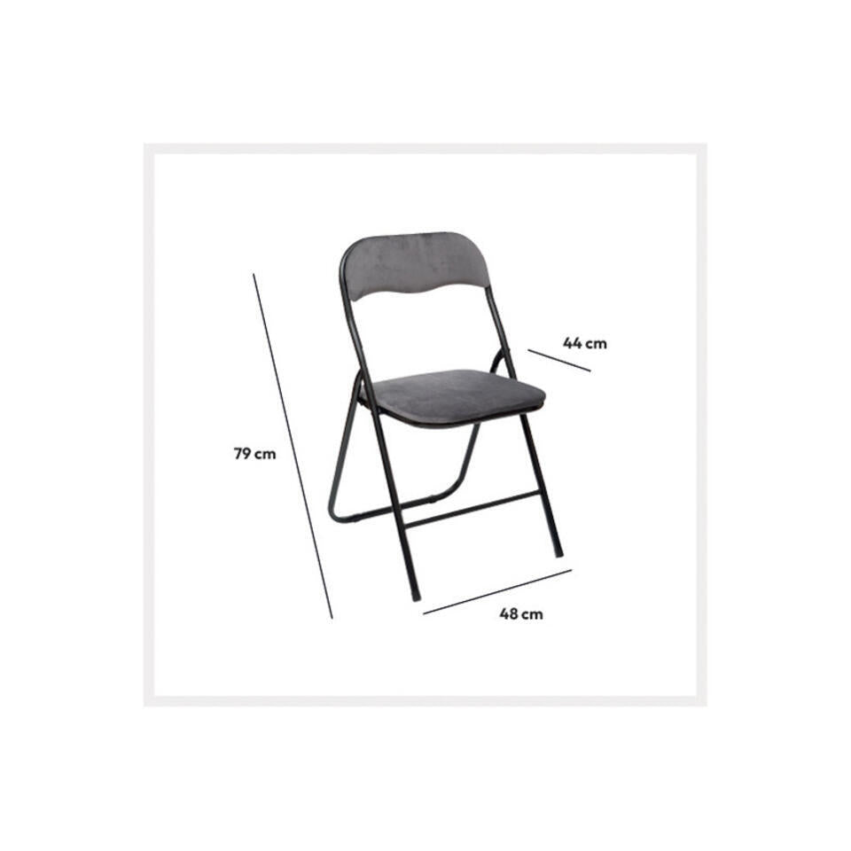  5Five Klapstoel Met Fluweel Zitting - Grijs - 44 X 48 X 79 Cm