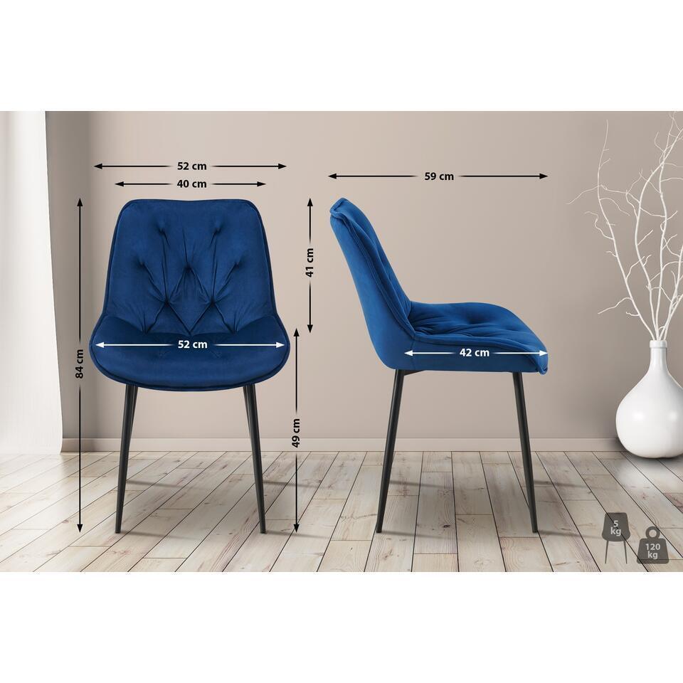  CLP Set Van 2 Eetkamerstoel Wallace Zwart Frame - Fluweel - Blauw