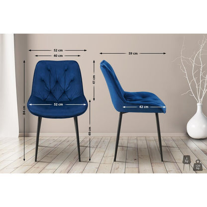  CLP Set Van 2 Eetkamerstoel Wallace Zwart Frame - Fluweel - Blauw
