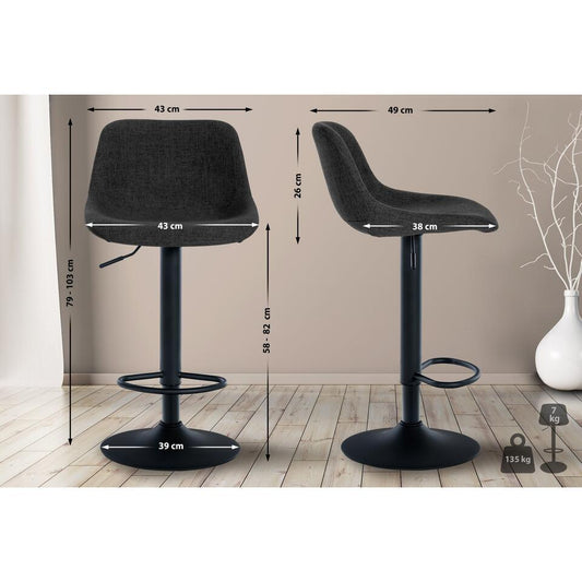  CLP Barkruk Loft Zwart Frame - Stof - Zwart