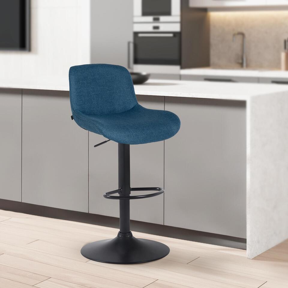  CLP Set Van 2 Barkruk Solon Mat Zwart Frame - Stof - Blauw