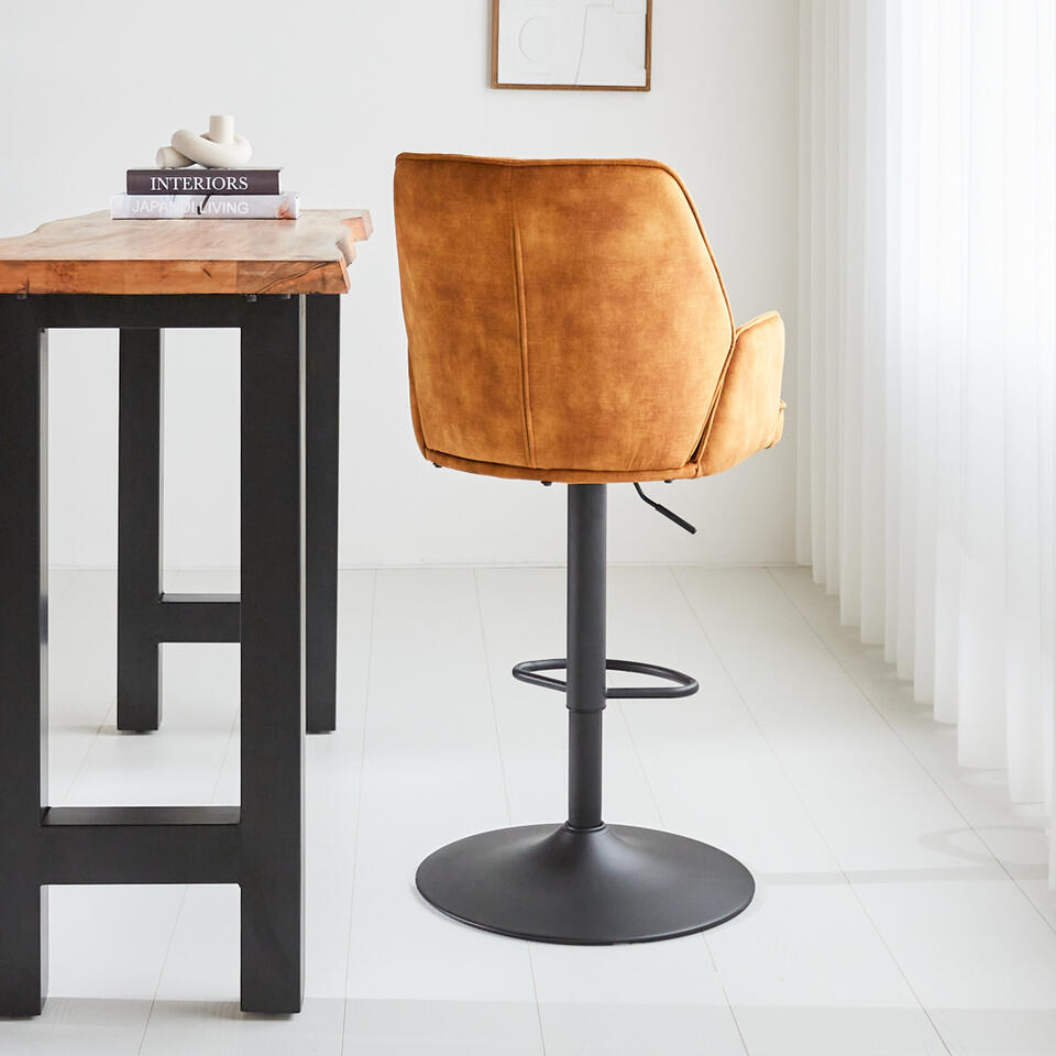  Barkruk Novan Velvet Cognac - Zithoogte 68 Cm - Stof - Bruin
