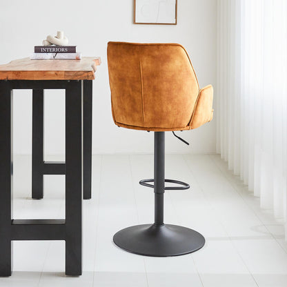  Barkruk Novan Velvet Cognac - Zithoogte 68 Cm - Stof - Bruin
