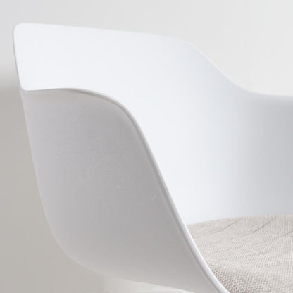  Nolon Noa-Liz Eetkamerstoel Wit - Beige Kussen - Witte Poten