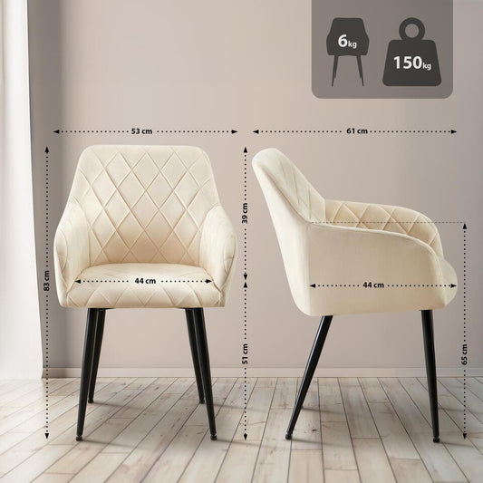  CLP Eetkamerstoel Monett Fluweel - Creme