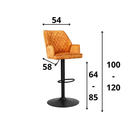  Barkruk Novan Velvet Cognac - Zithoogte 68 Cm - Stof - Bruin